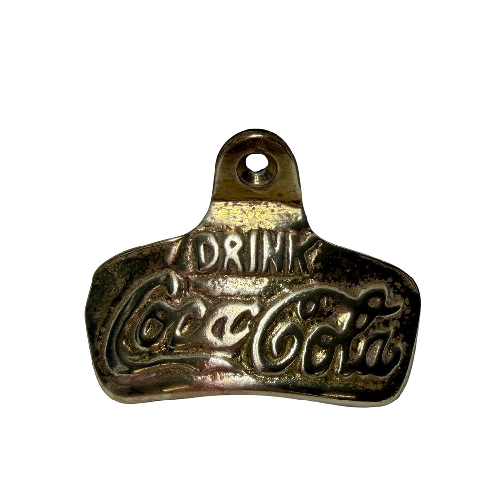 Vintage Coca-Cola Wall Mounted Bottle Opener Brass Tone Metal Taiwan with Screws